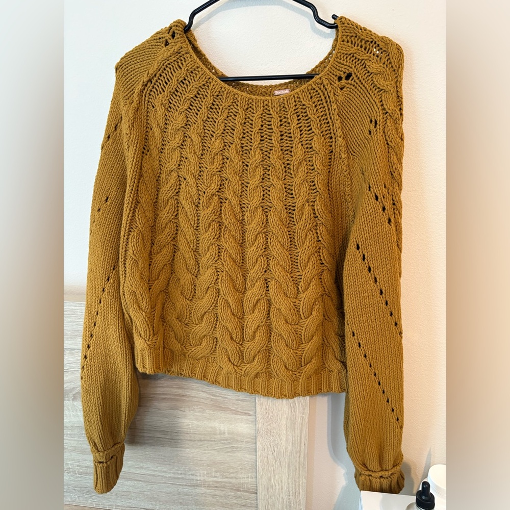 Free People Cable Knit Mustard Sweater